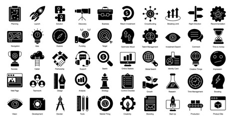 Startup Glyph Icons Business Career Crowdfunding Glyph Icons in Black