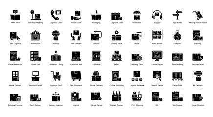 Logistic Glyph Icons Logistics Shipping Delivery Glyph Icons in Black