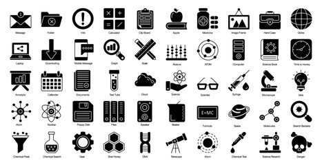 Fototapeta na wymiar Science Glyph Icons Experiment Abacus Chemical Glyph Icons in Black