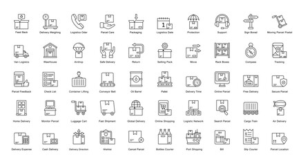 Logistic Thin Line Icons Logistics Shipping Delivery Outline Icons in Black