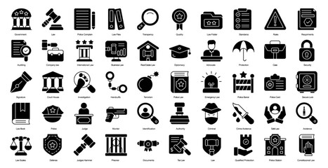 Law & Justice Glyph Icons Criminal Police Government Glyph Icons in Black