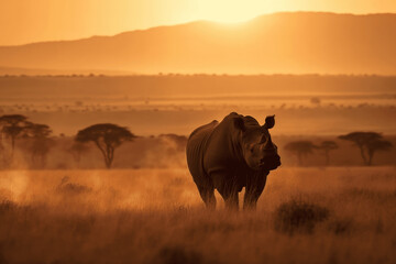 Fototapeta premium rhino at sunset