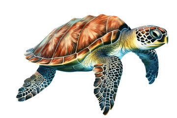 an isolated Green Sea Turtle, swimming, diving, Wildlife-themed, photorealistic illustrations on a transparent background cutout in PNG. Generative AI