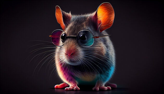 Cute little colorful mouse rat with glasses Ai generated image