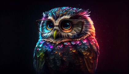 Cute little colorful owl with glasses Ai generated image