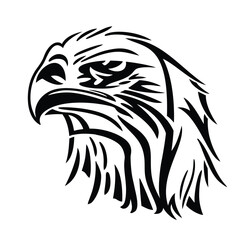 Eagle Head. Eagle logo design. Vector illustration emblem. Vector illustration isolated on white. Stylized image of the head of a bird of prey. Falcon head.