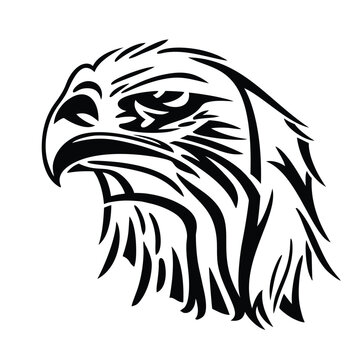Eagle Head. Eagle logo design. Vector illustration emblem. Vector illustration isolated on white. Stylized image of the head of a bird of prey. Falcon head.