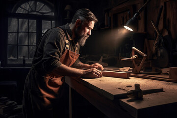 Fototapeta premium A non-existing, fictional, ki-generated carpenter