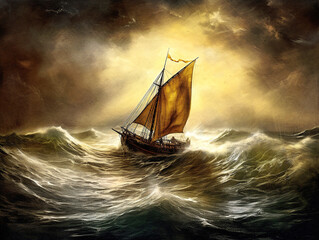 A Ship in a Storm in the Style of Turner - generative AI