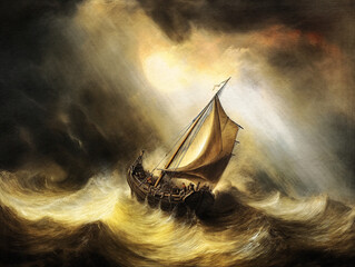 A Ship in a Storm in the Style of Turner - generative AI