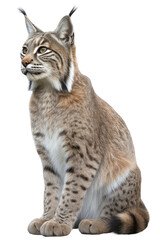 Obraz premium an isolated Bobcat, stunning, sitting, 3/4, and frontal view, a wildlife theme, photorealistic illustrations cutout, in PNG. generative ai