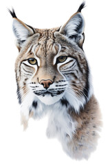 Obraz na płótnie Canvas an isolated Bobcat (Lynx rufus), portrait, preservation, elusive wildlife, Wildlife-themed, photorealistic illustration on a transparent background cutout in PNG. Generative AI
