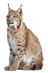 Fototapeta na wymiar an isolated Bobcat, stunning, sitting, 3/4, and frontal view, a wildlife theme, photorealistic illustrations cutout, in PNG. generative ai