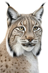Fototapeta premium an isolated Bobcat (Lynx rufus), portrait, preservation, elusive wildlife, Wildlife-themed, photorealistic illustration on a transparent background cutout in PNG. Generative AI