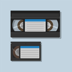 minimalist retro vhs and vhs-c video cassette tape flat illustration retro tech 90s 80s nostalgia memories 