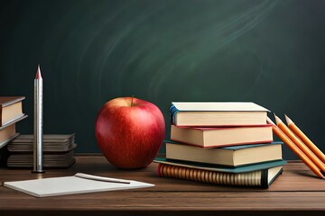 back to school concept, books and apple, generative ai