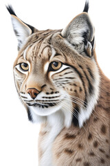 Fototapeta na wymiar an isolated Bobcat (Lynx rufus), portrait, preservation, elusive wildlife, Wildlife-themed, photorealistic illustration on a transparent background cutout in PNG. Generative AI