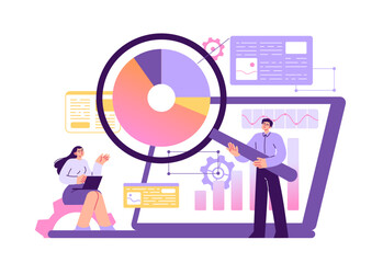 Information technology, workers analyze data