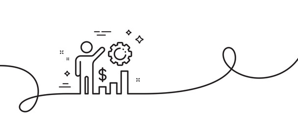 Employees wealth line icon. Continuous one line with curl. Work results sign. Money chart symbol. Employees wealth single outline ribbon. Loop curve pattern. Vector