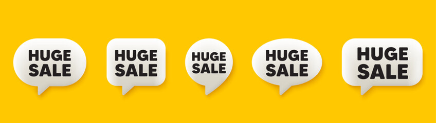Huge Sale tag. 3d chat speech bubbles set. Special offer price sign. Advertising Discounts symbol. Huge sale talk speech message. Talk box infographics. Vector