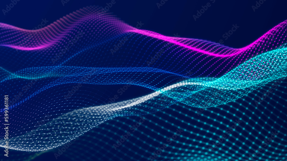 Aufkleber lights background. colored music wave. big data digital code. futuristic dots illustration. 3d