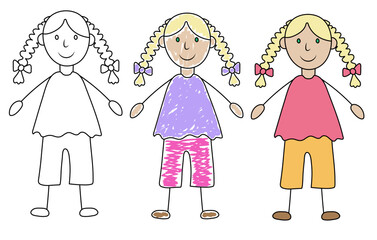 Girl in hand drawn style , kid's drawing. Vector illustration