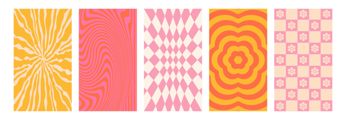 Vector illustration, vertical abstract backgrounds and graphic prints - decorative stories templates with copy space for text for social media in y2k groovy minimal style