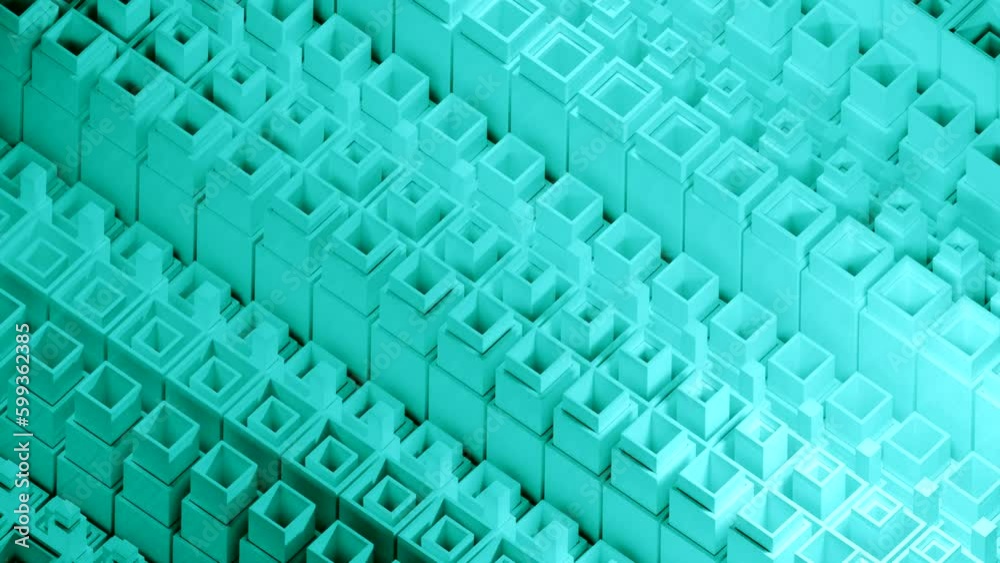 Poster Square 3d columns move in waves. Design. Square pillars with inner rods move in waves. Mechanical columns move in waves in geometric flow