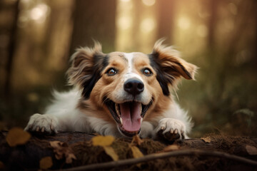 Portrait of cute domestic dog in the forest created using generative ai