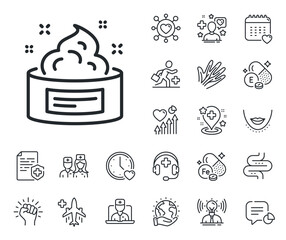 Face care sign. Online doctor, patient and medicine outline icons. Skin cream line icon. Gel or Lotion symbol. Skin cream line sign. Veins, nerves and cosmetic procedure icon. Intestine. Vector