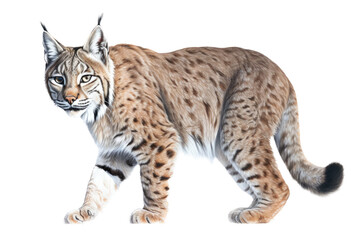 an isolated Bobcat (Lynx rufus), in motion, preservation, elusive wildlife, Wildlife-themed, photorealistic illustration on a transparent background cutout in PNG. Generative AI
