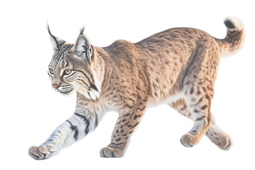 Fototapeta premium an isolated Bobcat (Lynx rufus), in motion, preservation, elusive wildlife, Wildlife-themed, photorealistic illustration on a transparent background cutout in PNG. Generative AI