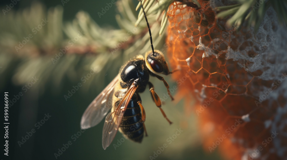 Sticker Horsetail wasp building a hanging nest Generative AI 