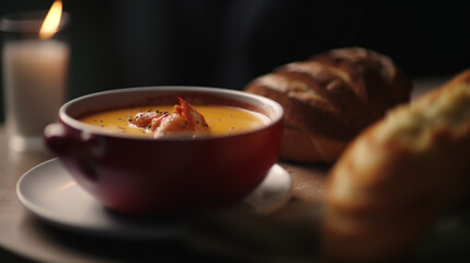 Lobster bisque with creamy soup and chunks of lobster Generative AI  - obrazy, fototapety, plakaty