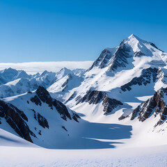 A snow-covered mountain range