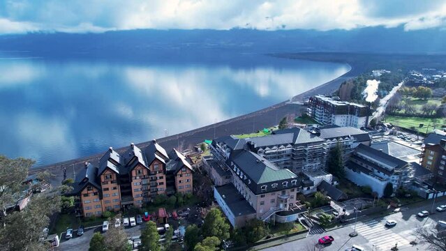 Patagonia Landscape At Pucon Chilean Patagonia Chile. Forest Landscape Natural Scene. Snowing Day Lake Country Beauty. Snowing Day Forest Trees Country Frosty Nature.