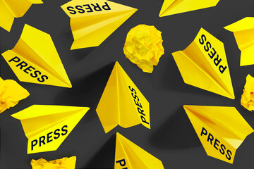 Paper plane, yellow press, social mass media concept