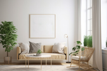 Scandinavian Living Room with White Frame and Natural Plants