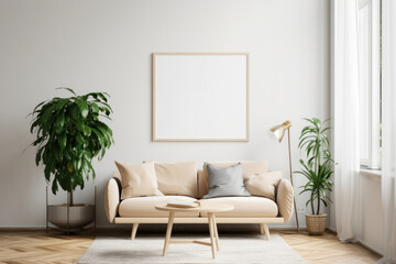 Scandinavian Living Room with White Frame and Natural Plants