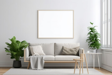 Scandinavian Living Room with White Frame and Natural Plants