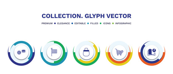 set of collection. glyph vector filled icons. collection. glyph vector filled icons with infographic template. flat icons such as turkish, checkered, , take out from the cart,