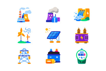 Naklejka premium Electricity generation and distribution icons