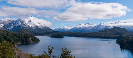 Beautiful Postcard of the Lakes and Mountains of San Carlos de Bariloche, Nahuel Huapi National Park, Patagonia, Argentina.