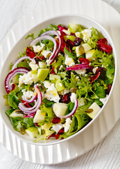 Green Salad with Apple, Cheese, Cranberry in bowl