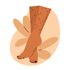 Unshaved hairy female legs. Body positive, normalize female body hair, skin care. Vector illustration in cartoon style. Isolated white background.