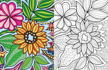 Decorative floral mehndi design style coloring book page hand drawn
