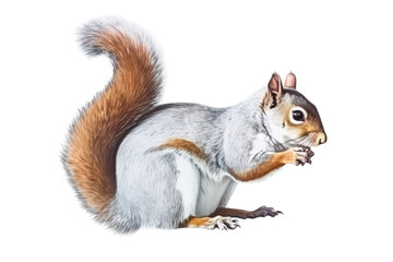 Obraz premium an isolated Grey Squirrel holding a pinecone, preservation, backyard wildlife, Wildlife-themed, photorealistic illustration on a transparent background cutout in PNG. Generative AI
