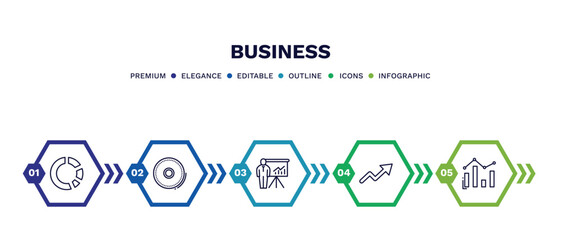 set of business thin line icons. business outline icons with infographic template. linear icons such as pie chart statistics, full circle, graphic panel and man, graphic arrow, bar diagram vector.