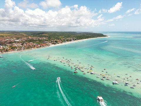 Aerial photo of the Caminho de Mois&eacute;s on Barra Grande beach in the city of Maragogi, Alagoas, Brazil