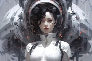 mysterious and beautiful anime girl with bio mech suit. generative AI 